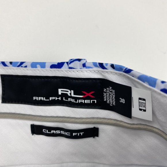 NEW RLX Ralph Lauren Golf Shorts Mens 38 Water Repellent Stretch Fish Print Blue - Picture 10 of 15